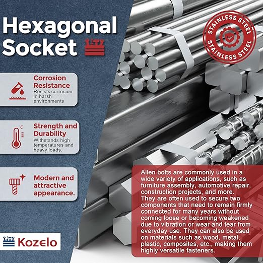 Kozelo 50pcs Socket Head Cap Screws - [M6-1 x 35mm] 304 Stainless Steel Allen Socket Drive for Electrical Motor 3D Printing Fan Engine Replacement Use, Silver