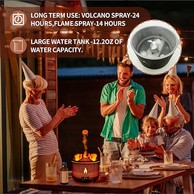BOHOFAM Aroma Essential Oil Diffuser 360 ML,Volcano and Flame Diffuser/Humidifier,give1.76 oz Hotel Collection Essential Oils,Blue/red Light Selection,Diffusers for Home,Large Room(Black Cracks)