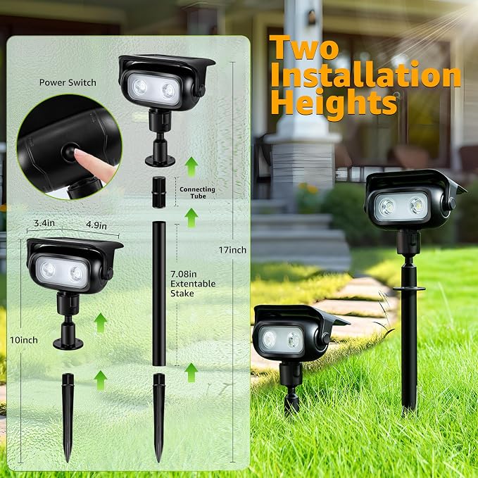 Ollny Solar Lights Outdoor Waterproof IP65, 360° Rotation Solar Spot Lights Outdoor, Long Last 2 Lighting Modes Solar Powered Garden Yard Spot Solar Lights for Outside Landscape 4 Pack (Warm White)