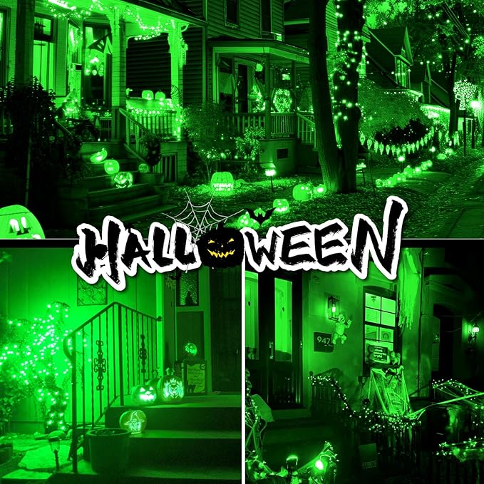 btfarm 2 Pack Solar String Lights Outdoor, 160LED 66FT Halloween Solar Fairy Lights Outside Waterproof, 8 Modes Solar Powered Twinkle Lights for Tree Garden Patio Halloween Decorations, Green