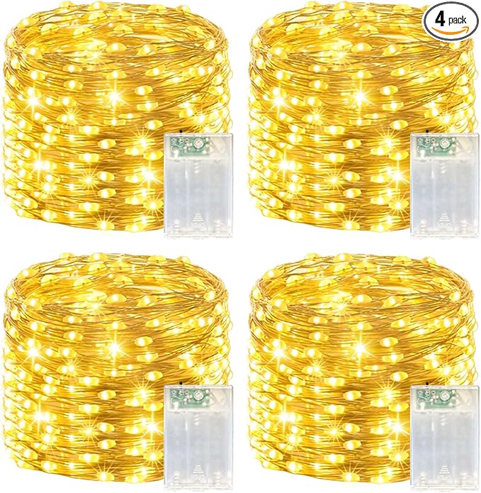 LitHome 4 Pack Warm White Fairy Lights Battery Operated, 20 FT 60 LED Twinkle Lights Battery Operated 2 Modes, Waterproof Led Fairy String Light for Indoor Outdoor Christmas Wedding Bedroom Decor