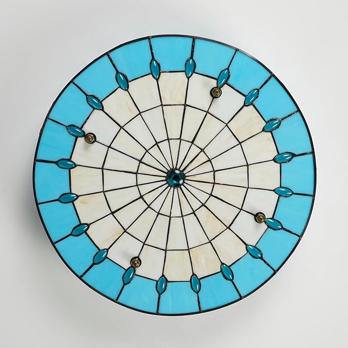 Blue Tiffany Style Ceiling Light, Elegant Stained Glass Flush Mount Ceiling Light, Decorative Round Ceiling Lamp for Bedroom, Entryway (15.7")