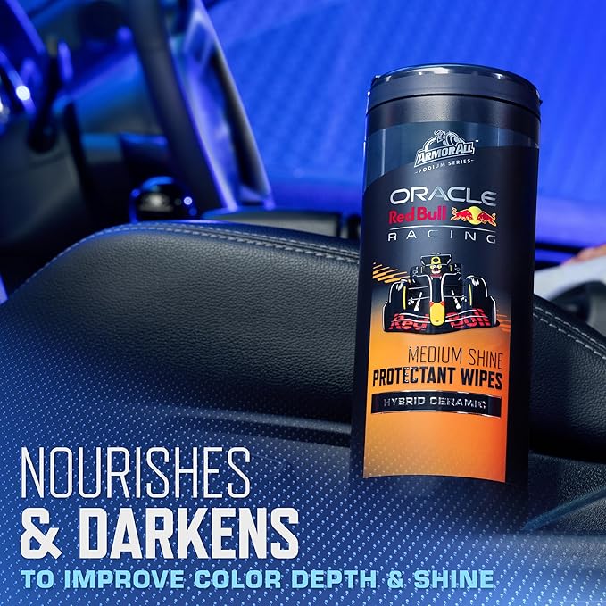 Armor All Podium Series Hybrid Ceramic Medium Shine Protectant Wipes, 25 Count, Interior Car Wipes Developed in Collaboration With Oracle Red Bull Racing
