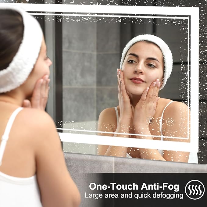 20"x 28" LED Bathroom Mirror with Front and Backlight, Bathroom Vanity Mirror with 3 Color Adjustable, Stepless Dimmable Light, Anti-Fog, Memory Function, Vanity Mirror for Wall(Horizontal/Vertical).