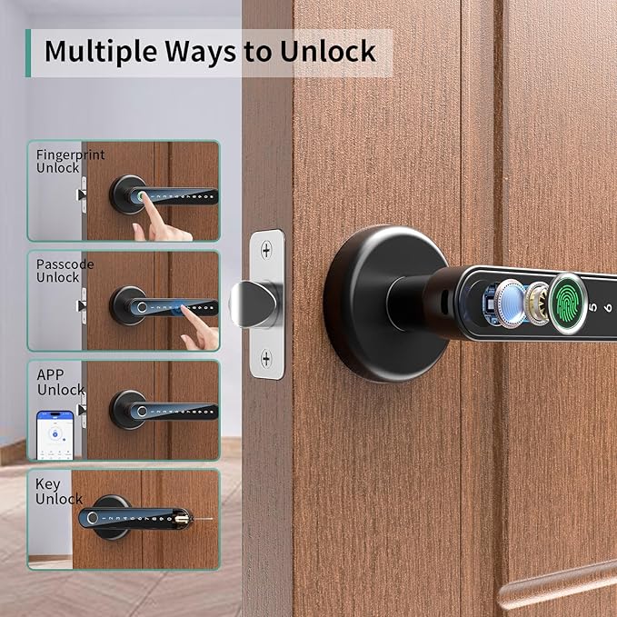 IRONZON Fingerprint Door Lock Smart Door Lock with Keypad Keyless Entry Door Lock with Handle for Home Hotel Office Apartment Bedroom