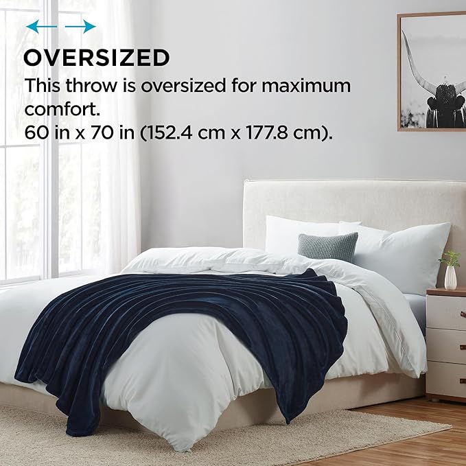 Brookstone Nap Plush Throw Blanket for Couch | Warm & Super Soft Blanket with Unmatched Heavy, Dense, and Ultra-Comfy Throw | Luxurious Drape, Cozying Up on a Sofa, Chair | Blue