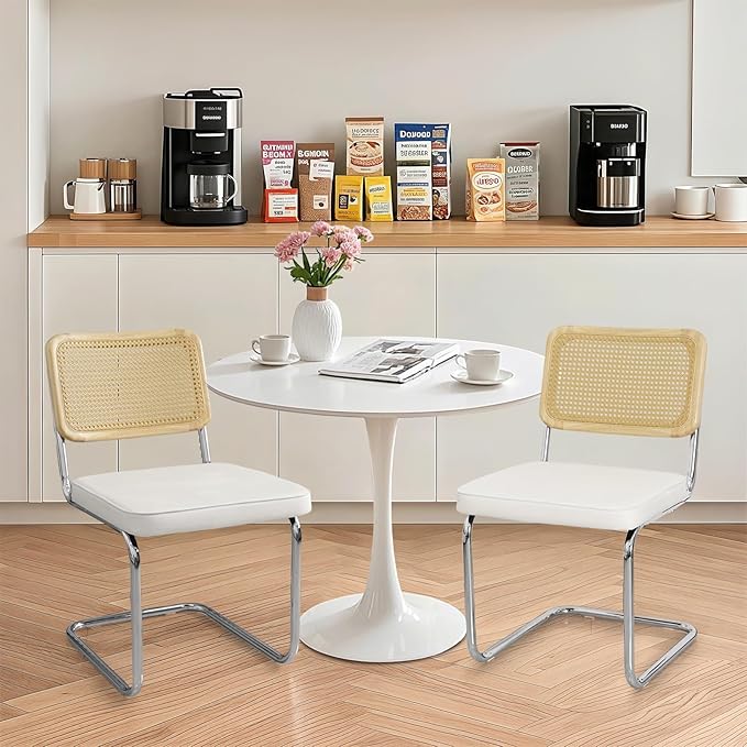 SoarFlash Kitchen Table and Chairs for 2, 31.5" Dining Table Set for 2 with Velvet Upholstered Chairs, 3 Piece Round Kitchen Table Set, Dining Room Table Set for Small Space, Apartment, Beige/White