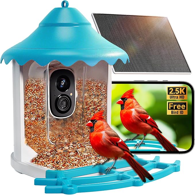 No-Monthly-Fees Solar Bird Feeder with 4MP Camera, Free AI Birds Species Identification, 2.5K Smart Bird House with Cam, Instant Arrival Alerts, Squirrel-Proof, Ideal