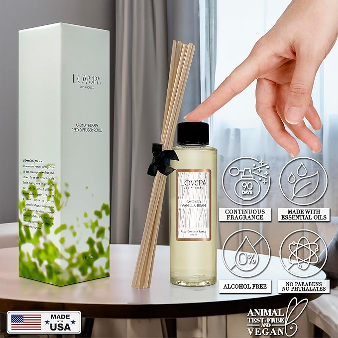 LOVSPA Smoked Vanilla Diffuser Oil - Luxury Essential Oils for Diffuser Refill & Air Freshener Room Spray - Long-Lasting & Natural Home Fragrance, Scented Oil for Diffusers, USA Made, 4oz