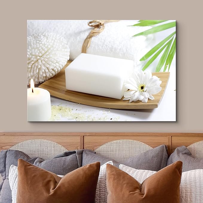 wall26 Canvas Print Wall Art White Soap and Lily at The Spa Nature Wilderness Photography Realism Rustic Scenic Relax/Calm Multicolor Zen Colorful for Living Room, Bedroom, Bathroom, Office - 12"x18"