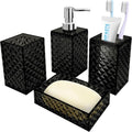 Bathroom Accessory Set, 4 PCS Black Bathroom Accessories Set, Soap Dispenser and Toothbrush Holder Set, Soap Dish and Mouthwash Cup, Boho Bathroom Decor, Bathroom Sets Accessories