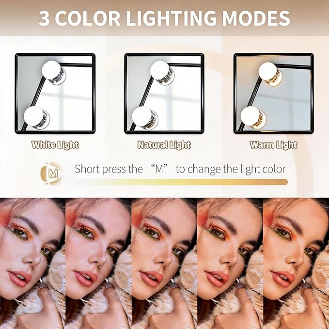 Makeup Vanity Mirror with Lights 13.77"x 11.81" LED Makeup Mirror Detachable 10X Magnification, Hollywood Make Up Mirror with Lighting, Smart Touch, Rechargeable,360° Rotation, (Black)