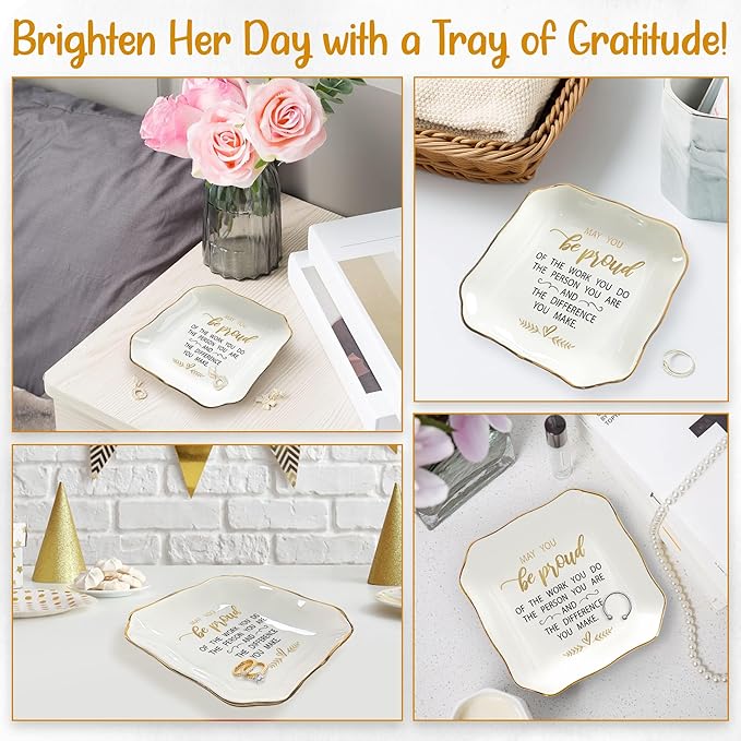 OASSIE Thank You Gifts for Women - Be Proud 4"x4" Ceramic Jewelry Dish Tray - Inspirational Birthday Teacher Appreciation Gifts for Women Teachers Coworkers Boss Employee, Retirement Gift for Woman
