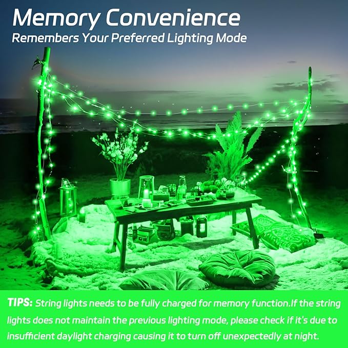 Solar Fairy Lights Green Outdoor Waterproof,16.4ft 50LED Solar String Lights Green for Outside 8 Modes 2 Packs for Patio Backyard Garden Deorations Green