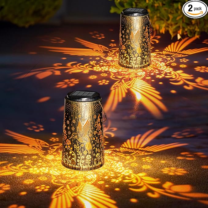 2 Pack Solar Lanterns Outdoor Waterproof, Hummingbird Hanging Solar Lights for Outside, Garden Decor for Yard Patio Pathway Porch, Christmas Birthday Mothers Day Gifts for Women Mom Grandma