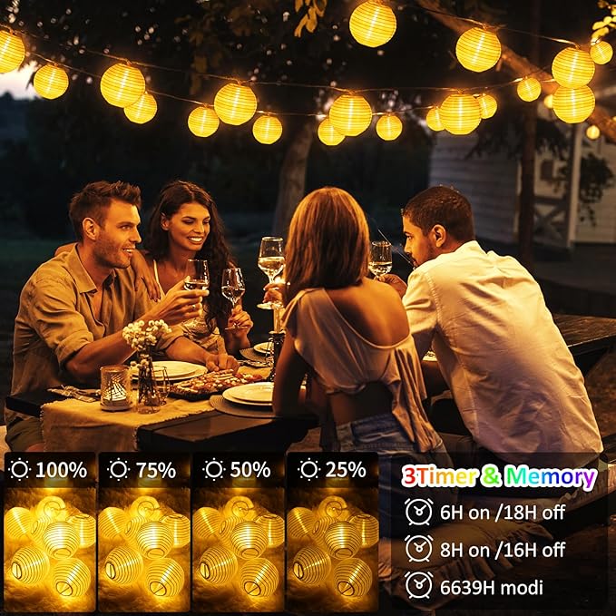 Lantern String Lights Outdoor Plug in, 40Ft Connectable Warm White & White Lantern Lights with Remote Control, 40 LEDs String Lights Outdoor for Patio Balcony Garden Bedroom