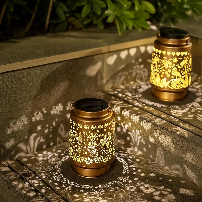 Lawn Social Solar Lanterns Outdoor Waterproof, Hummingbird Metal Hanging Solar Lights for Outside, Garden Decor Birthday Gifts for Women Mom Grandma, Outdoor Lantern for Patio Yard Balcony Porch