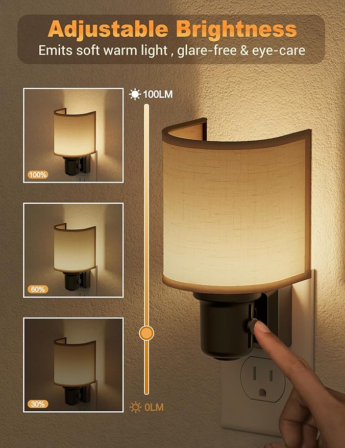 JandCase Night Lights Plug into Wall, LED Night Light Dimmable, Nightlight with Auto On Off Light Sensor, Warm White 3000K Night Lights, 0-100LM Brightness for Hallway Bathroom Bedroom Kitchen