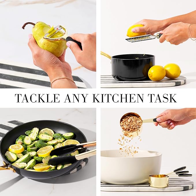 Black and Gold Kitchen Utensils Set - 23-Piece Luxury Kitchen Accessories Includes Gold Measuring Cups, Spoons, Silicone Cooking Utensils and Tools for Baking, Cooking, and Stylish Kitchen Decor