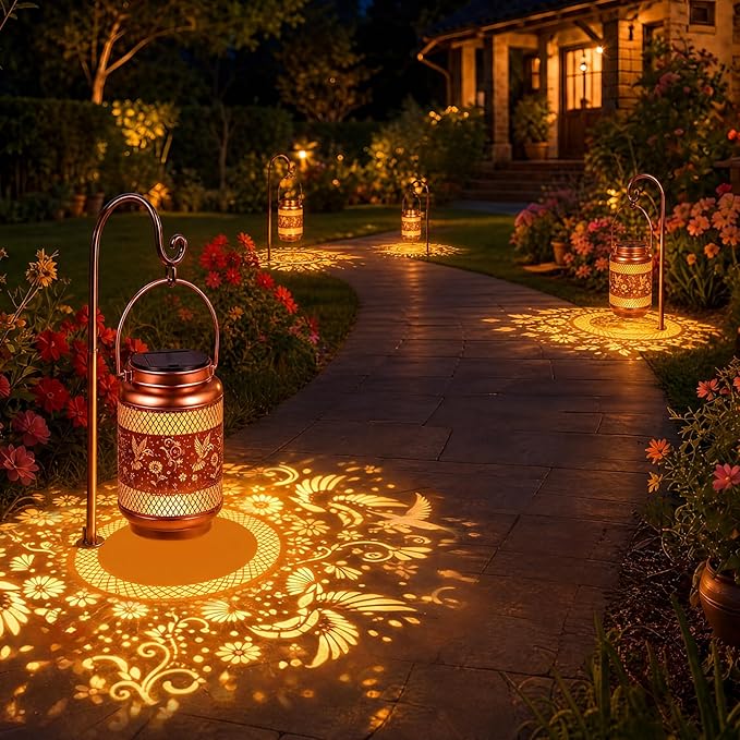 Solar Lanterns Outdoor Garden Decor- Solar Lights Waterproof Hummingbird Decorative Hanging Metal Lights Gardening Gift for Outside Yard, Patio, Backyard, Farm, Gifts for Women Mom