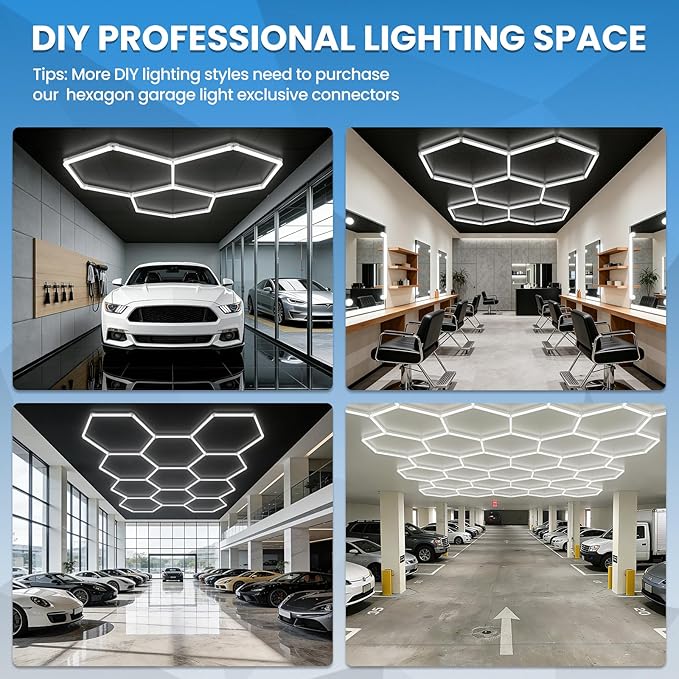 Hexagonal Garage Lights, Ultra-Bright Garage Ceiling LED Lights, 1-Pack 6500K, Suitable for Gyms, Basements, Warehouses, Auto Detailing Shops, Showrooms