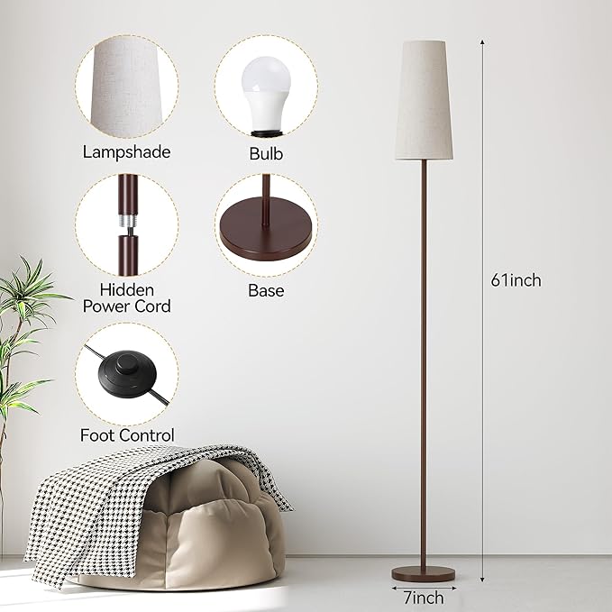 SUNMORY Floor Lamps for Living Room/Bedroom/Office, Standing Lamp with LED Bulb, 3 Color Temperature Tall Lamp, Suitable for Modern/Boho/Farmhouse and Other Home Decor Styles, Brown Floor Lamp