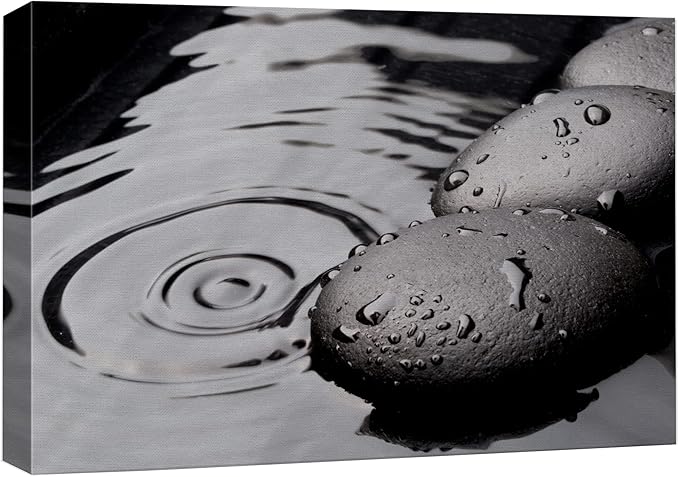 wall26 Canvas Print Wall Art Black Rocks with Ripples in The Water Floral Nature Photography Realism Bohemian Scenic Relax/Calm Cool for Living Room, Bedroom, Office - 12"x18"