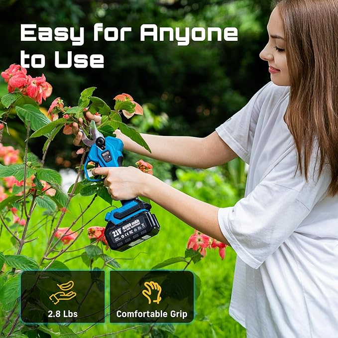 SEESII Electric Pruning Shears Cordless: 1.6" Cutting Diameter Power Pruner - 2 Pcs 4.0Ah Batteries, Brushless Motor, Extra SK5 Blade, 4 Modes Adjustable Branch Cutter for Tree Flower Trimming