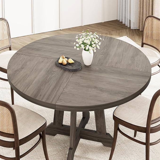 GarveeHome Round Dining Table for 4,Kitchen Dining Room Circle Dinner Pedestal Table,Space Saving Wood Kitchen & Dining Room Furniture,47-inch Diameter