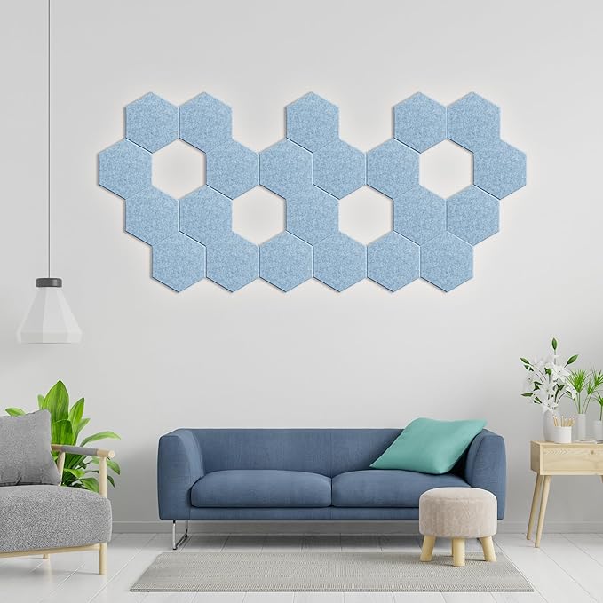 Hexagonal Acoustic Panels-12 Pack High-Density Sound Absorbing Panels 12"X10"X0.4" for Enhanced Noise Reduction, DIY Design, Idea for Studios, Offices, and Home Theaters(Light Sky Blue)