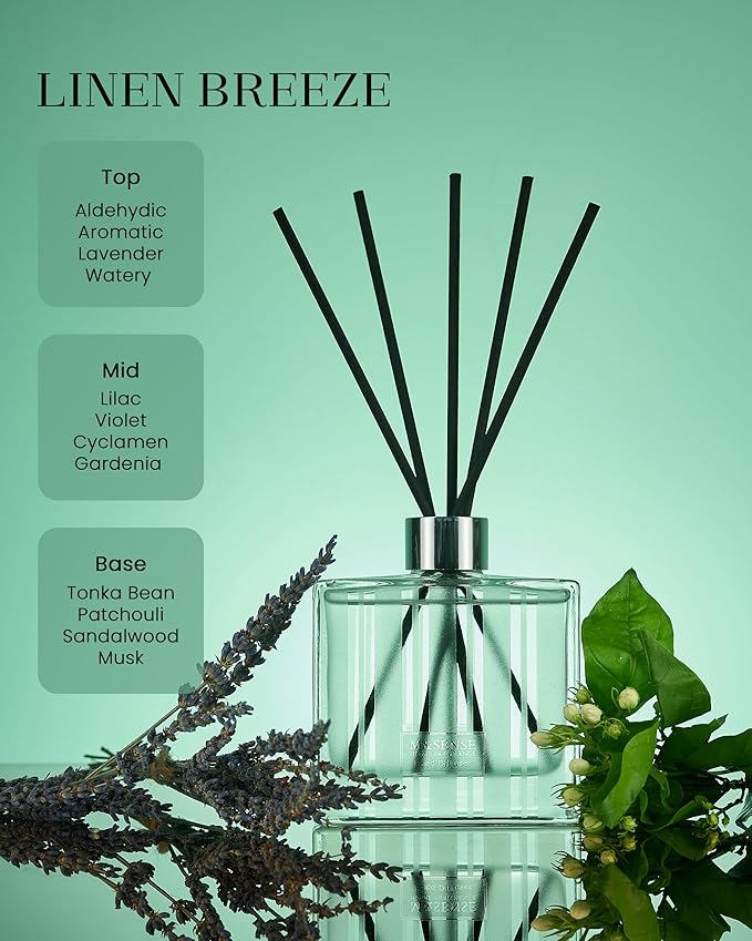 M&SENSE Linen Breeze Reed Diffuser Set - 7.04oz Scented Diffusers for Home with Sticks, Shelf Decor for Bedroom Bathroom Office for Women Friend