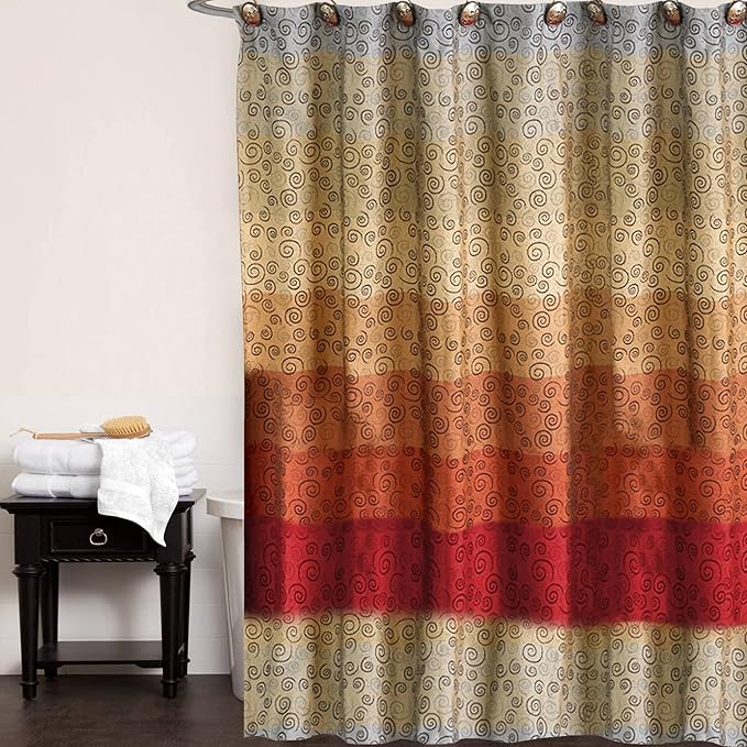 Zahari Home 13pc Miramar Bathroom Shower Curtain Sets Shower Curtain & 12 Shower Bathroom Hooks Modern Classic Luxury Contemporary Decor Multi Color Shower Curtain Set