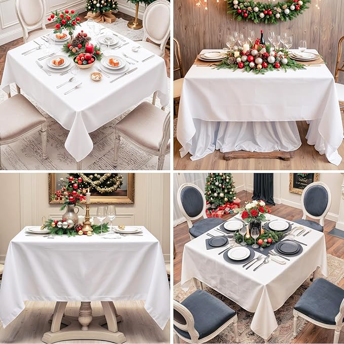 Square Tablecloth 52 x 52 Inch White 8 Pack Tablecloths Stain-Wrinkle Resistant Washable Polyester Table Cloths for Holiday, Buffet Parties, and Weddinge