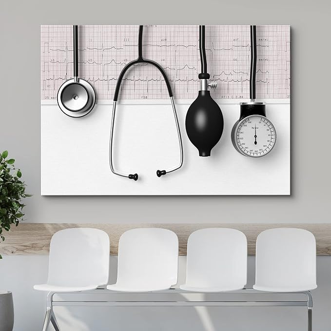 wall26 Canvas Print Wall Art Doctor Stethoscope Blood Pressure Pump Medical & Hospital Health Photography Realism Fitness Therapeutic Colorful Decorative for Living Room, Bedroom, Office - 32"x48"