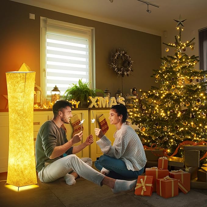 chiphy Floor Lamp, Dimmable 52" (M) Tall Standing Lamp, 3 Levels Adjustable Brightness 12Wx2 LED Bulbs, Column Floor Light w/White Fabric Shade, Home Decor for Living Room, Bedroom
