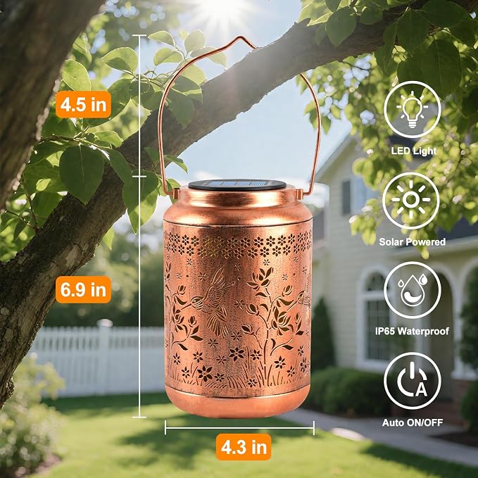 Solar Lanterns Outdoor Waterproof, Hummingbird Garden Decor for Yard Porch Lawn Patio Pathway, Hanging Solar Lights Birthday Gifts for Women Mom Grandma Sister Friend