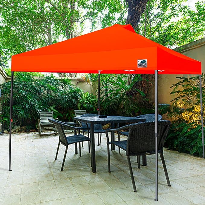 Eurmax USA NOMATTER ONE-Person Open&Close 10x10ft Pop Up Canopy Tent，Portable Shelter Canopy for Outdoor Events，Instant Canopies, Temporary Sunshade,Bonus 4 Sand Bags(Hi-Vis Orange)