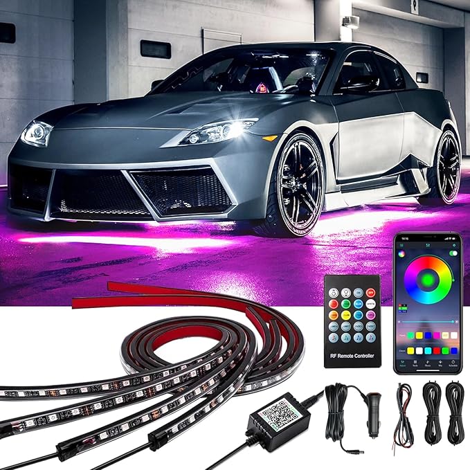 Car Underglow Lights, Yielinth Exterior LED Strip Lights with App and RF Remote Control,16 Million Colors Underglow Kit for Car