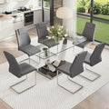AZmac 63” Glass Dining Room Table Set for 6, Modern Kitchen Table and Chairs Set of 6, Dining Sets with Rectangular Tempered Glass and Sturdy Silver Chrome Base, for Kitchen Home