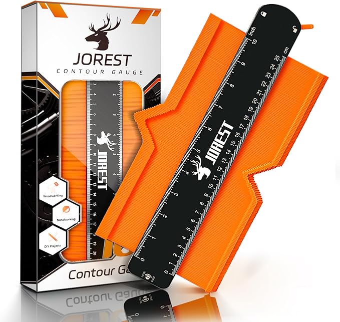 JOREST Contour Gauge with Lock (10 Inch), Gifts Ideas for Men Dad Carpenter Handyman, Profile Tool for Tile Flooring, Carpet laying, Woodworking, Measuring Angle/Shape/Outline/Edge