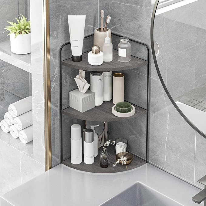 Forest Angle Bathroom Counter Organizer,Countertop Organizer,Vanity Organizers,Bathroom Storage,Bathroom Sink Caddy,Counter Shelf,Corner Counter,Corner Shelves(Black-Grey)