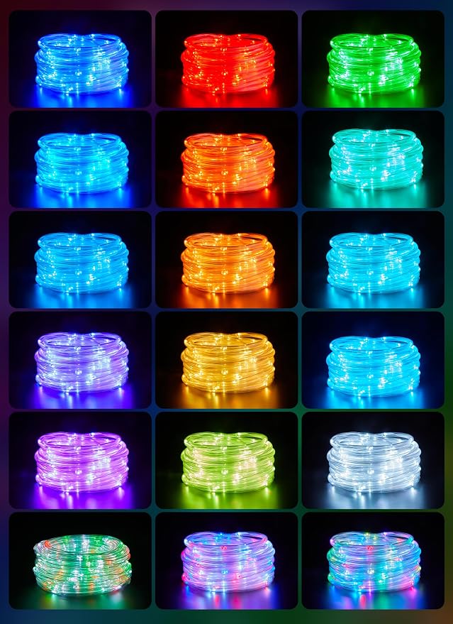 Brightown Solar String Lights Outdoor Waterproof, 18 Colors Changing 39FT Fairy Rope Light Solar Powered with Remote, 100 LEDs Multicolor Trampoline Light Rope Lighting for Outside Christmas Party