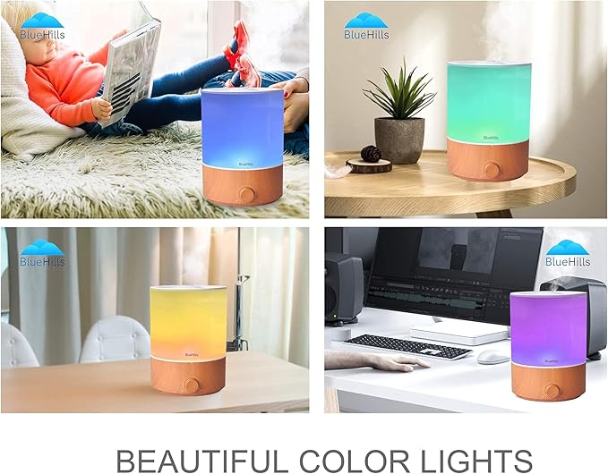 BlueHills Premium 4000 ML XL Essential Oil Diffusers - 70 Hour Run Aromatherapy Diffuser & Air Humidifier Mist for Large Room 7 LED Colors Oil Big Diffuser Essential Oils for Home w/Auto Shut Off E403