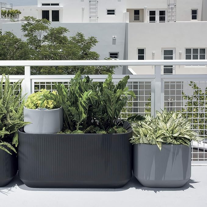 Crescent Garden Modular Self-Watering Tall Planter for Indoor & Outdoor, Modern Tall Square Planter with TruDrop Water Level Indicator for Patio, Corners, Entrance Decor- 20"x20"x38"H (Bark)