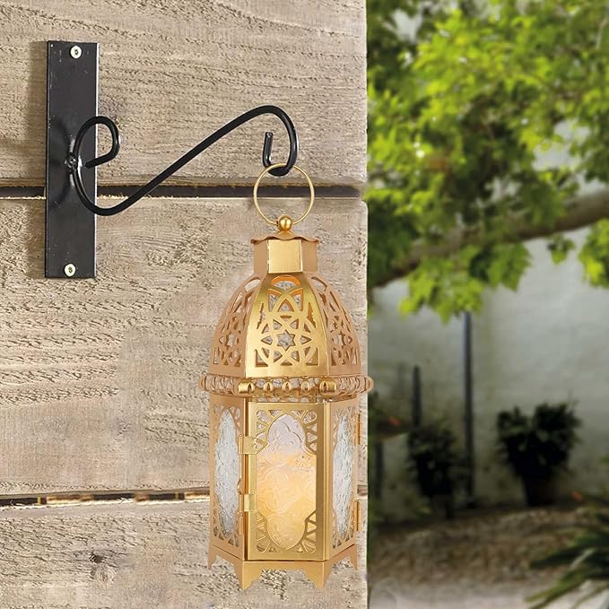 NEEDOMO 12.8'' Moroccan Lanterns Decorative Indoor & Outdoor, Vintage Christmas Candle Holder, Metal Lanterns Decorative, Table, Patio, Porch, Shelf, Christmas Spring Ramadan Eid Home Decor (Golden)