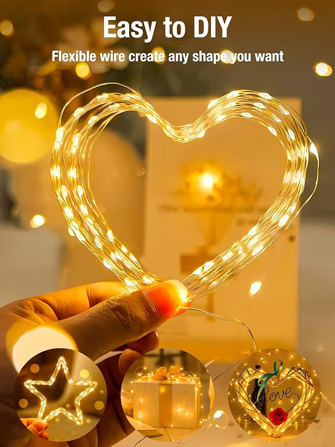 btfarm Fairy Lights Battery Operated with Timer 8 Modes, 16.4 FT 50 LED Silver Wire Twinkle String Lights Battery Powered Dimmable Waterproof for Indoor Home Party Wedding Christmas Decor, Warm White