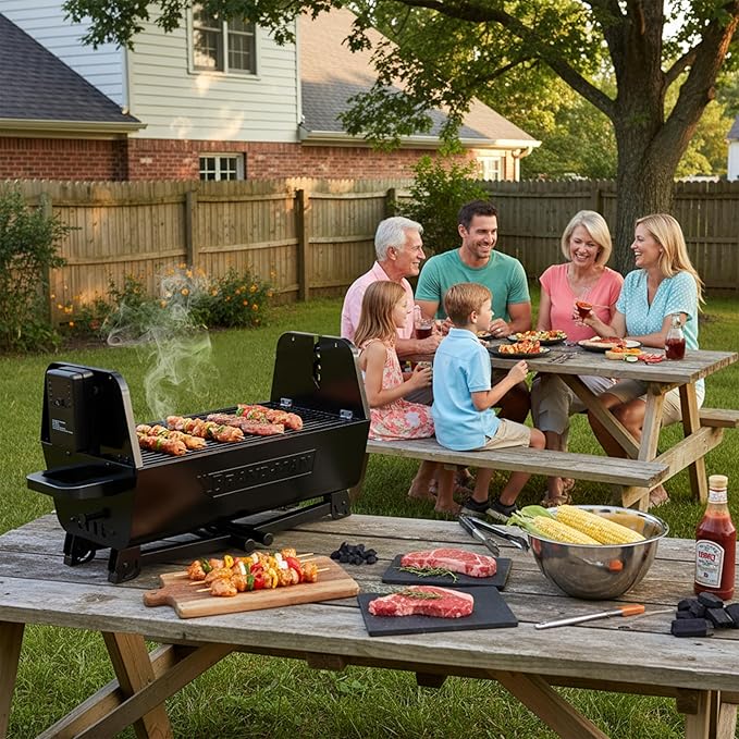 Brand‑Man 2‑in‑1 Charcoal BBQ Grill with Motorized Rotisserie – Portable, Foldable Grill, 257 sq in Outdoor BBQ Grill for Camping & Tailgate, Adjustable Height, Dual Vents