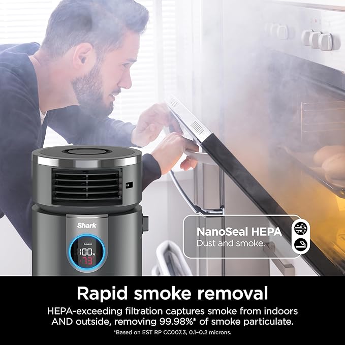 Shark 3 in 1 Air Purifiers for Home, Bedroom, or Office with HEPA Filter, Small Space Heater and Fan Combo, Filters Smoke, Covers up to 500 Sq Ft, Clean Sense Technology, Heat, Cool and Purify, HC452