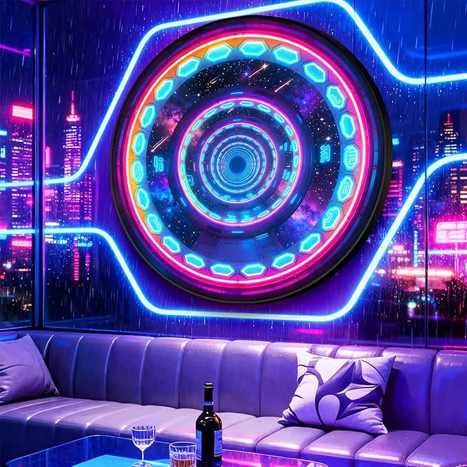 DAJIAYIQI LED Light Decor Wall Art, 3D Wall Sculpture Decoration with Aluminum Frame, Full-screen LED Illuminated Panel, Technological Glowing Wall Art for Bars Hotels E-sports Room(E,70cm)