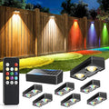 JOFIOS Fence Lights Solar Powered with Remote, 9 Fixed Colors 12 Modes, Solar Fence Lights Outdoor Waterproof, Warm/Cool White, RGB LED Deck Lights for Yard/Railing/Balcony/Patio/Stair/Outside, 8 Pack